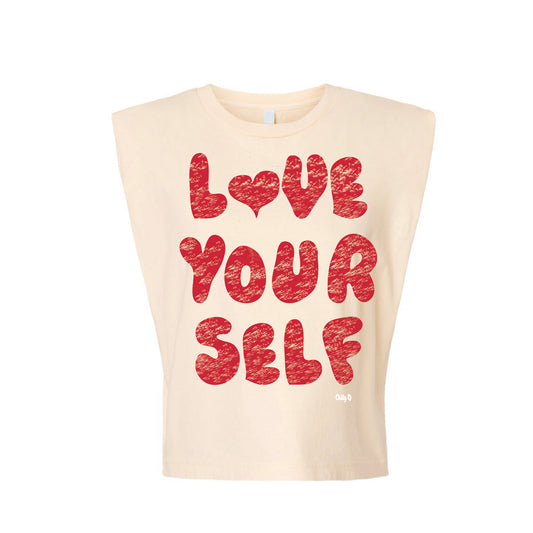 Love Yourself Honey Sleeveless Crop Cream and Red